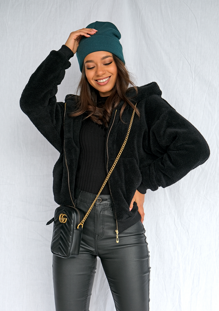 Rozpinana bluza z dzianiny futerkowej czarna ILM