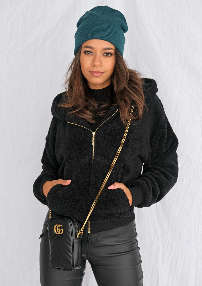 Rozpinana bluza z dzianiny futerkowej czarna ILM