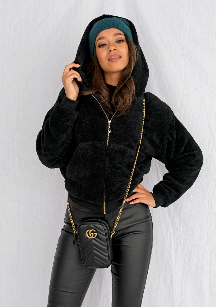 Rozpinana bluza z dzianiny futerkowej czarna ILM