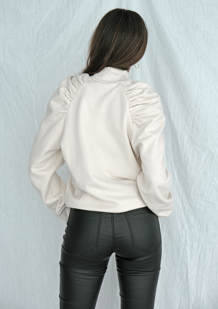 Bluza z półgolfem i rękawem z bufką ecrue