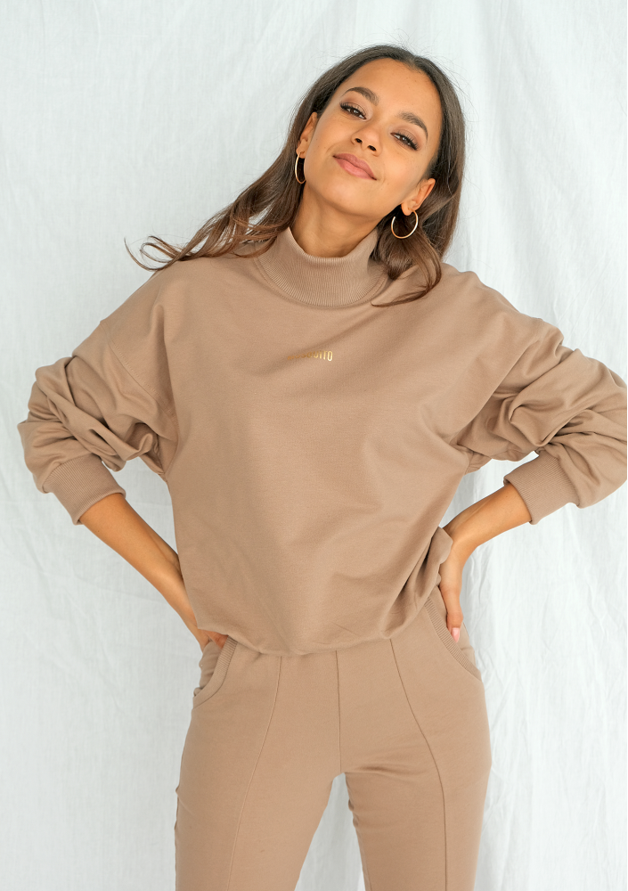 Bluza bawełniana z półgolfem coffe ILM