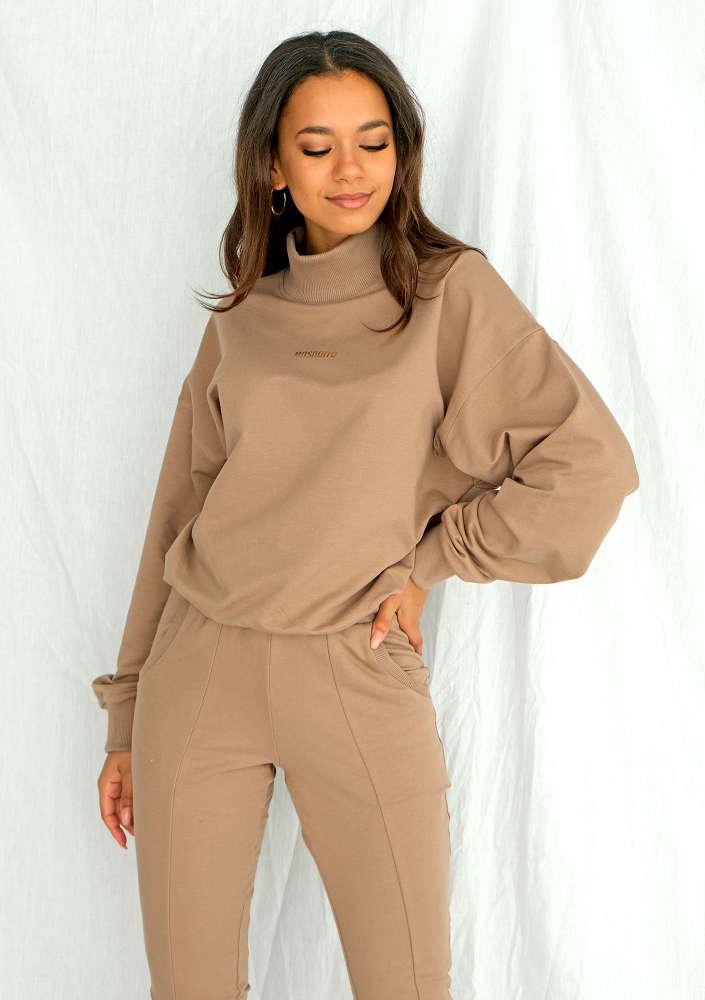 Bluza bawełniana z półgolfem coffe ILM