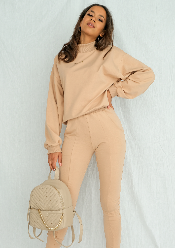 Bluza bawełniana z półgolfem warm taupe ILM