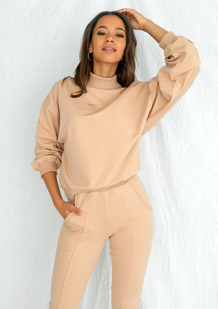 Bluza bawełniana z półgolfem warm taupe ILM