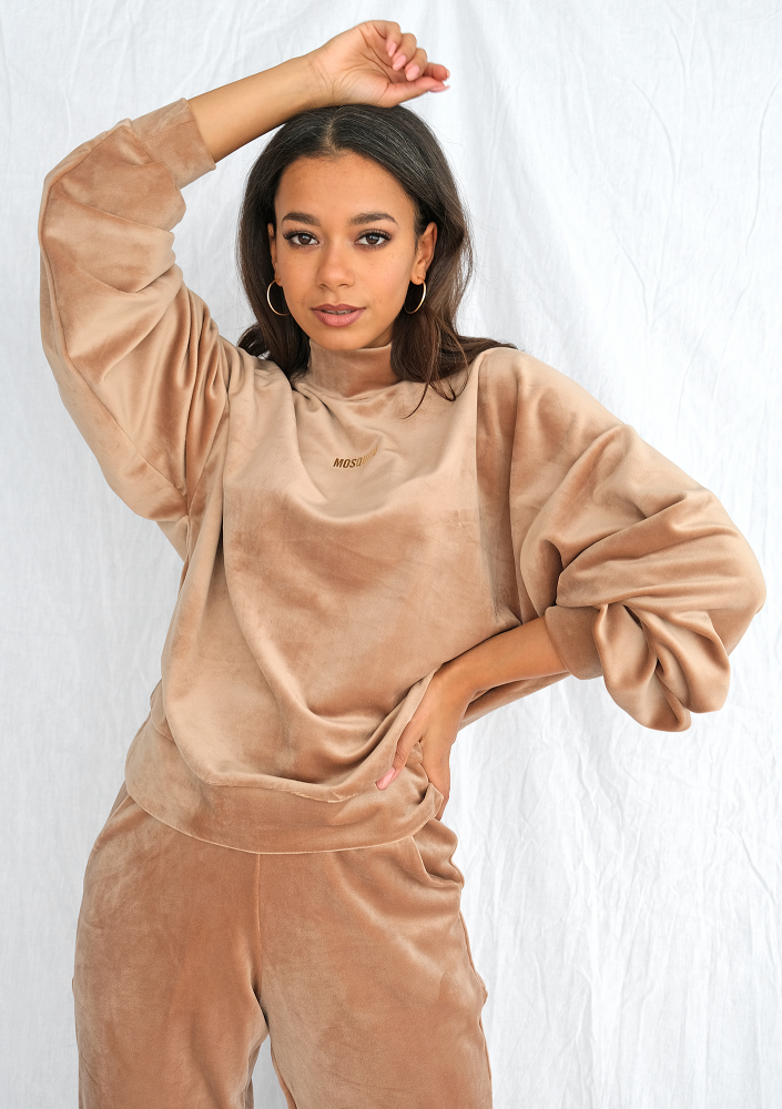 Bluza soft velvet z półgolfem taupe ILM