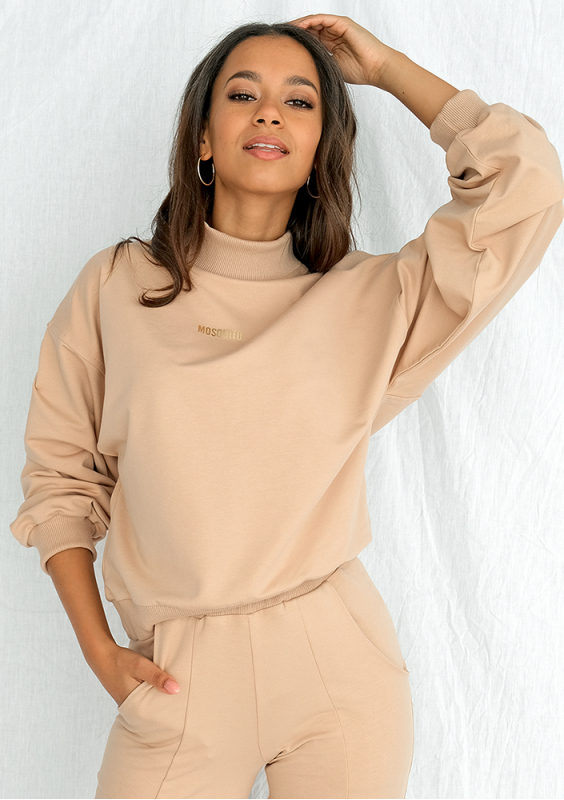 Bluza bawełniana z półgolfem warm taupe ILM