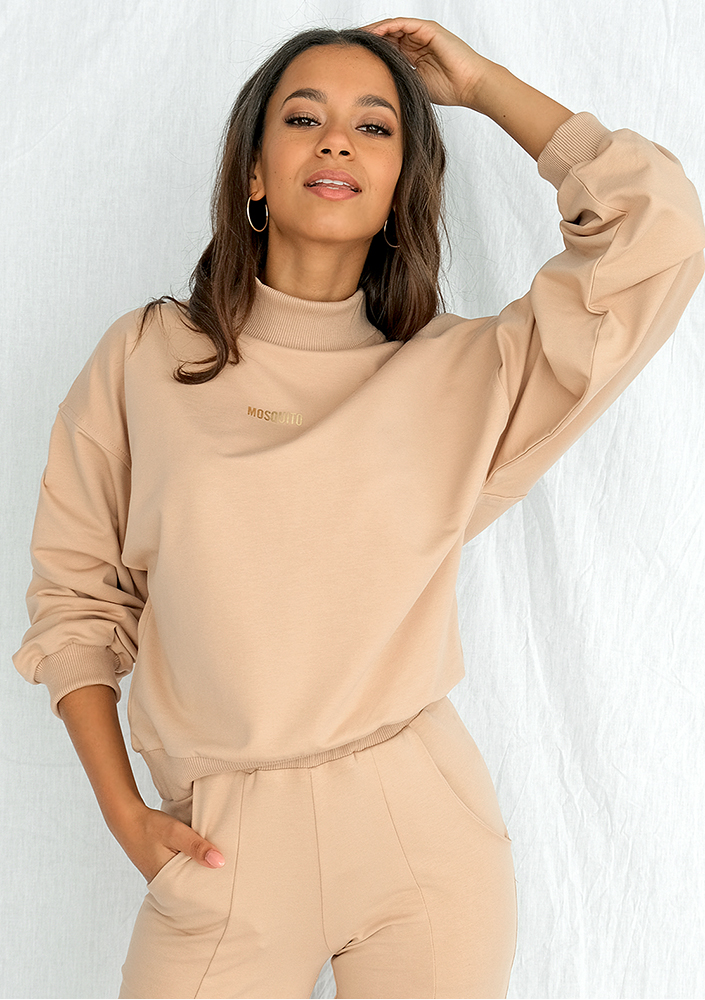 Bluza bawełniana z półgolfem warm taupe ILM