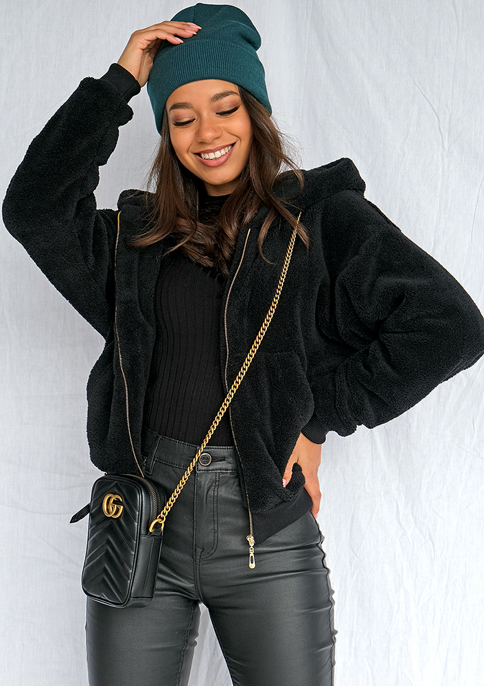 Rozpinana bluza z dzianiny futerkowej czarna ILM