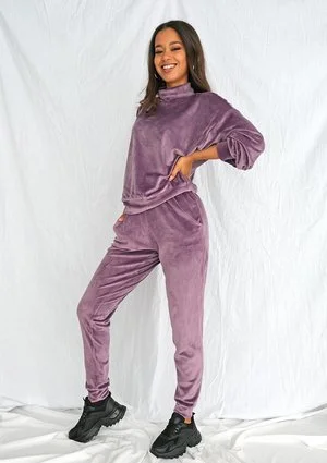 Spodnie soft velvet z półgolfem lavenda ILM