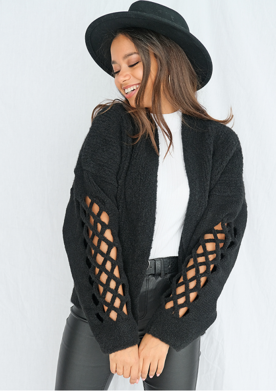 Kardigan z ażurowym rękawem Czarny ILM