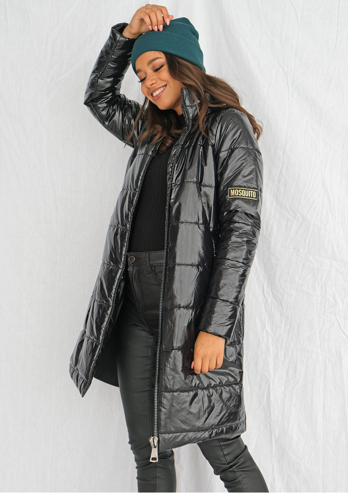 Pikowany płaszcz na stójce czarny