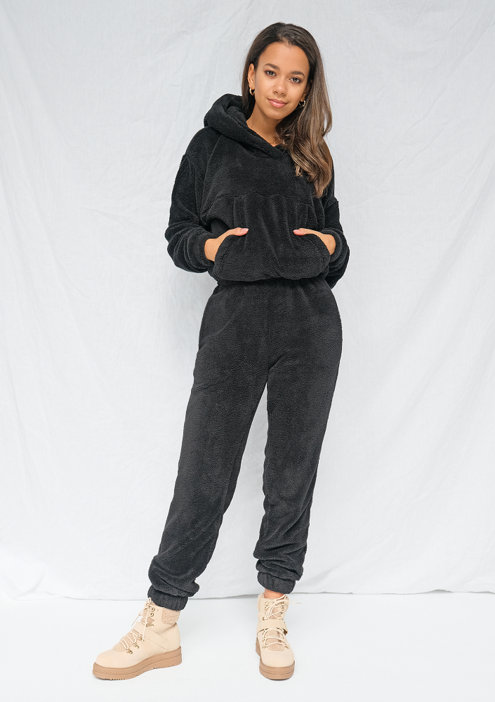 Bluza kangurka z dzianiny Teddy Czarna ILM