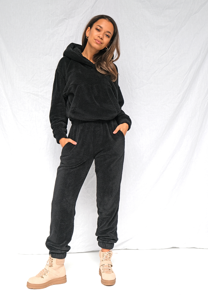 Bluza kangurka z dzianiny Teddy Czarna ILM