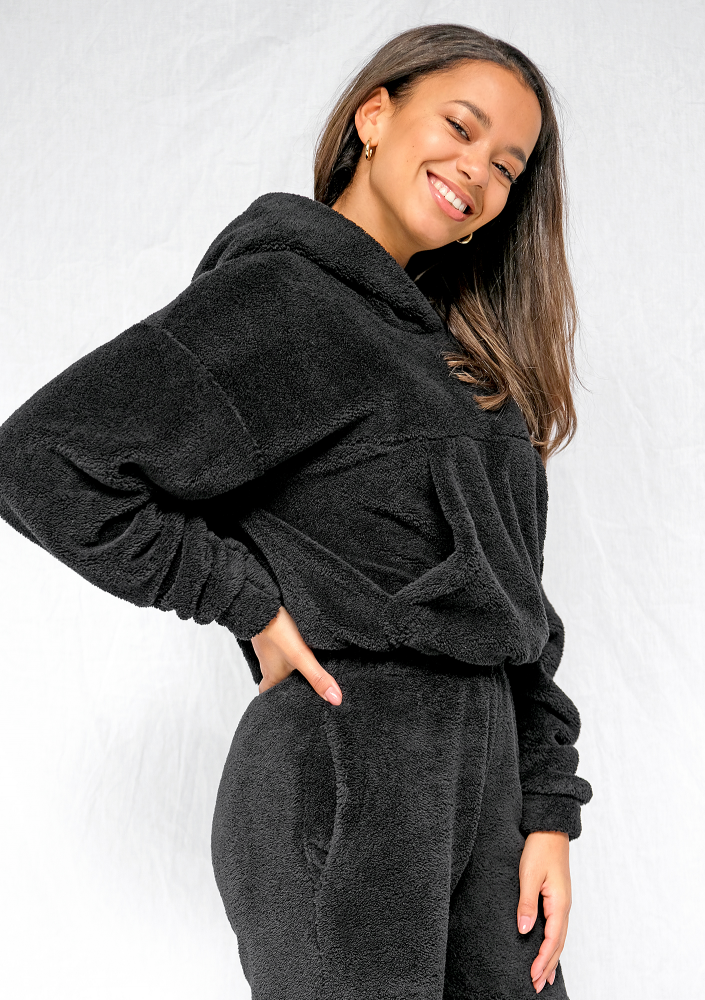 Bluza kangurka z dzianiny Teddy Czarna ILM