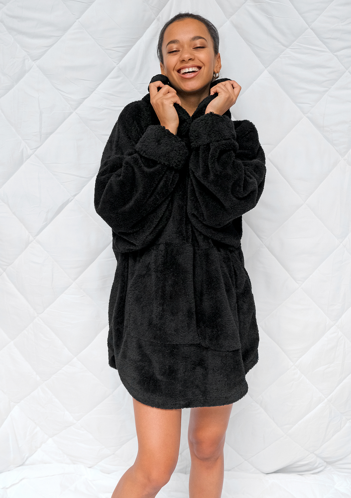 Tunika z kapturem oversize  Teddy czarna