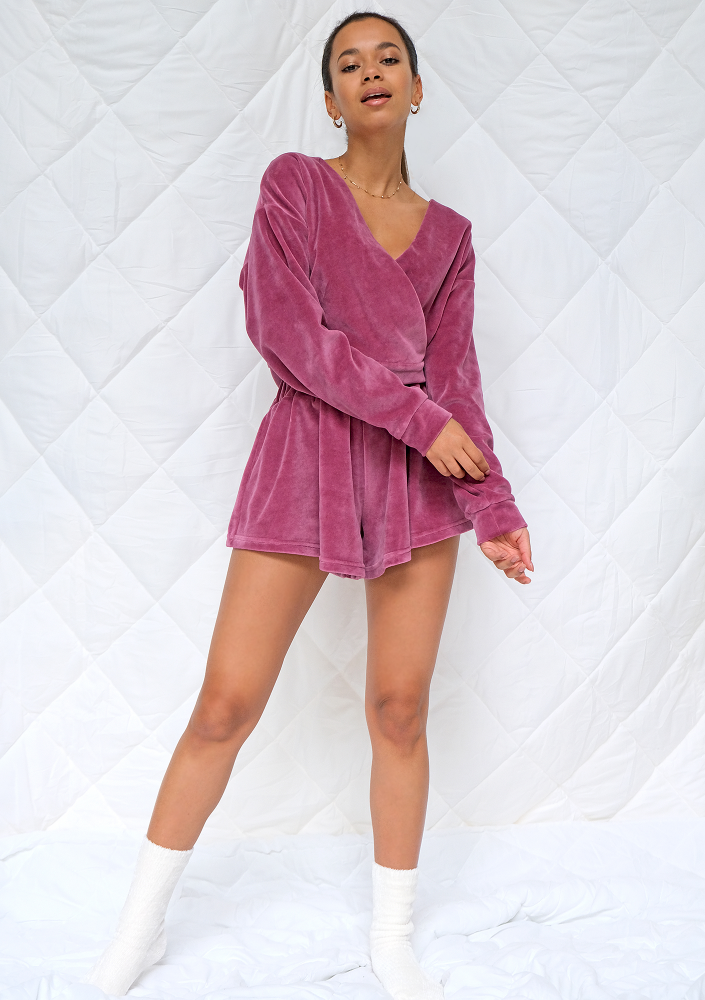 Welurowy komplet do spania Bordo