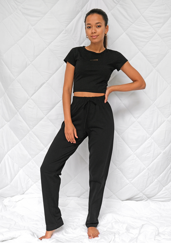 Komplet do spania z topem Czarny