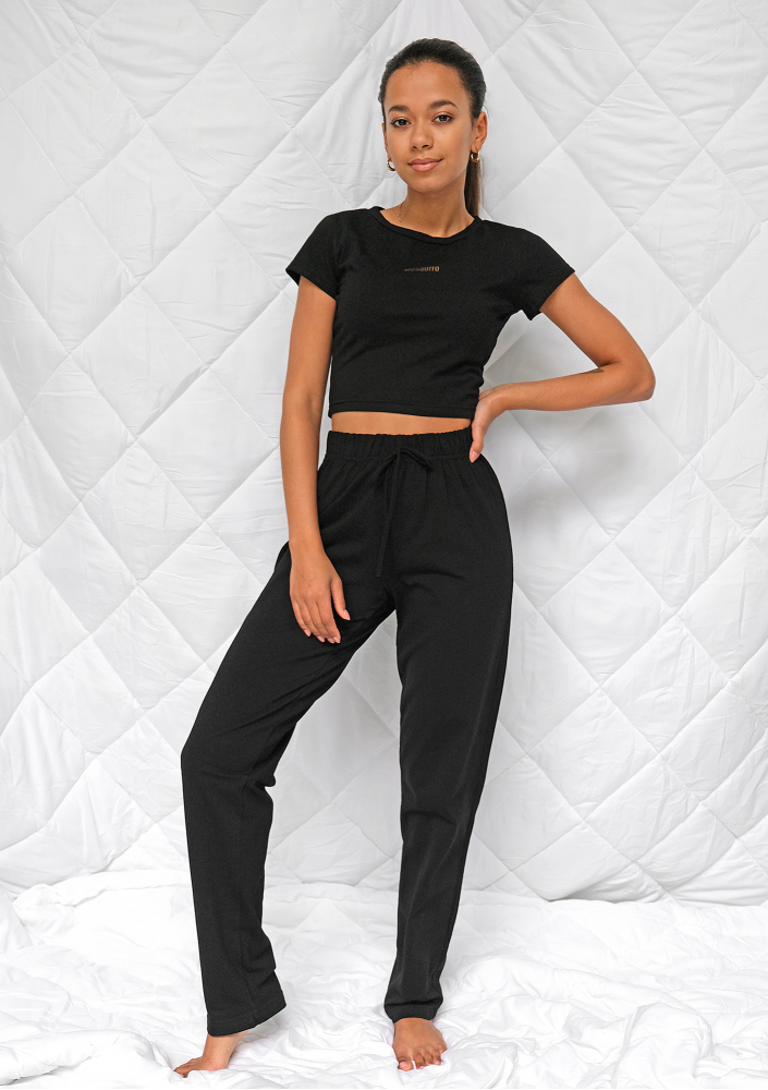 Komplet do spania z topem Czarny