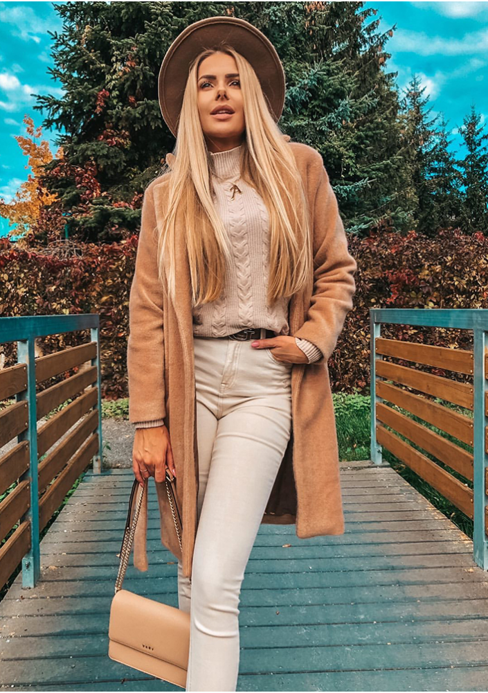 Klasyczny płaszcz wiązany w talii Beżowy