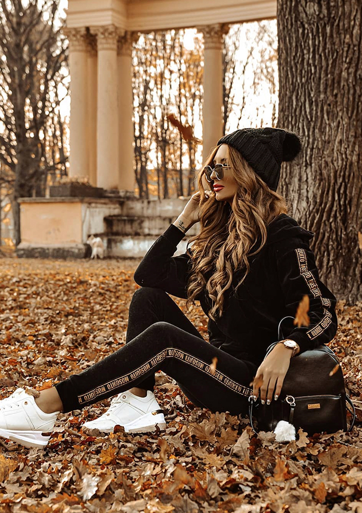 Rozpinana bluza z weluru gold logo strips czarna ILM