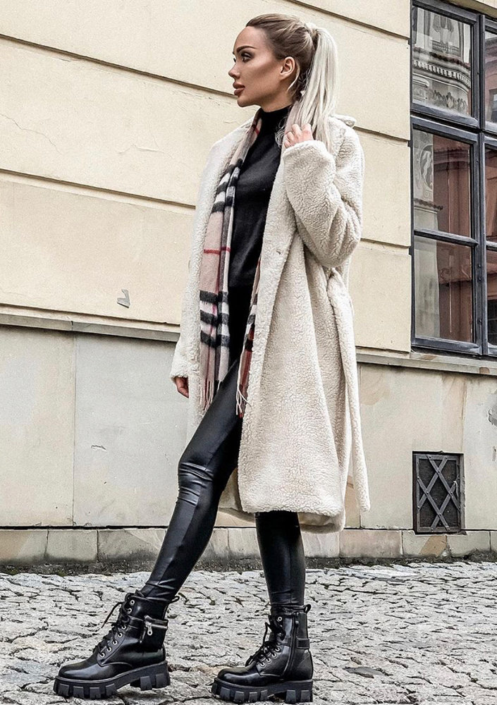 Płaszcz ze sztucznego baranka Beżowy