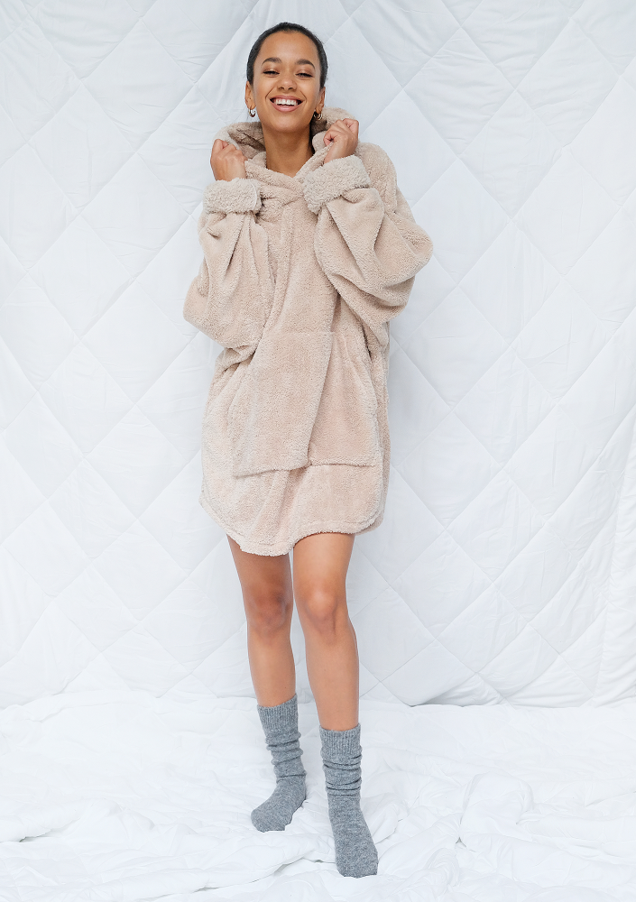 Tunika z kapturem Oversize Teddy beżowa ILM