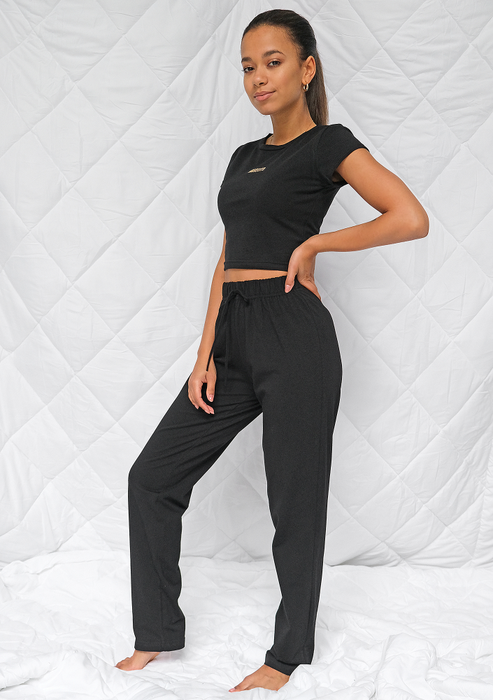 Komplet do spania z topem Czarny