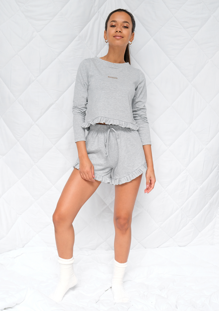 Piżama z szortami frills Szara