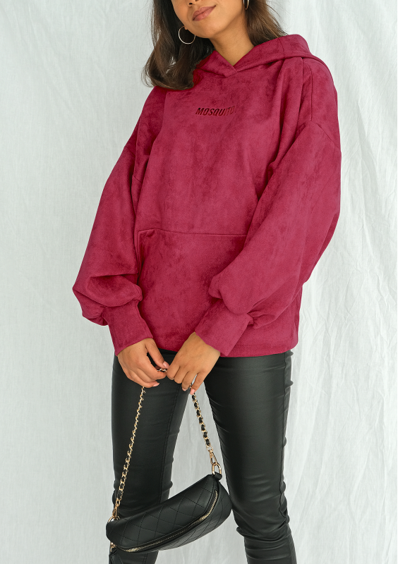 Bluza damska z kapturem imitacja zamszu Bordo