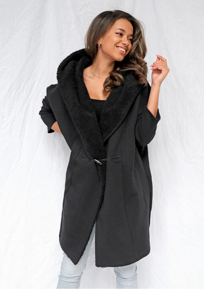 Bawełniana narzutka z barankiem Czarna