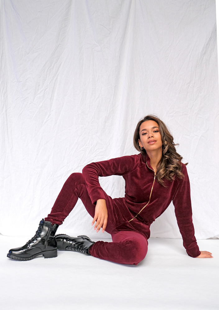 Kombinezon velvet Bordowy