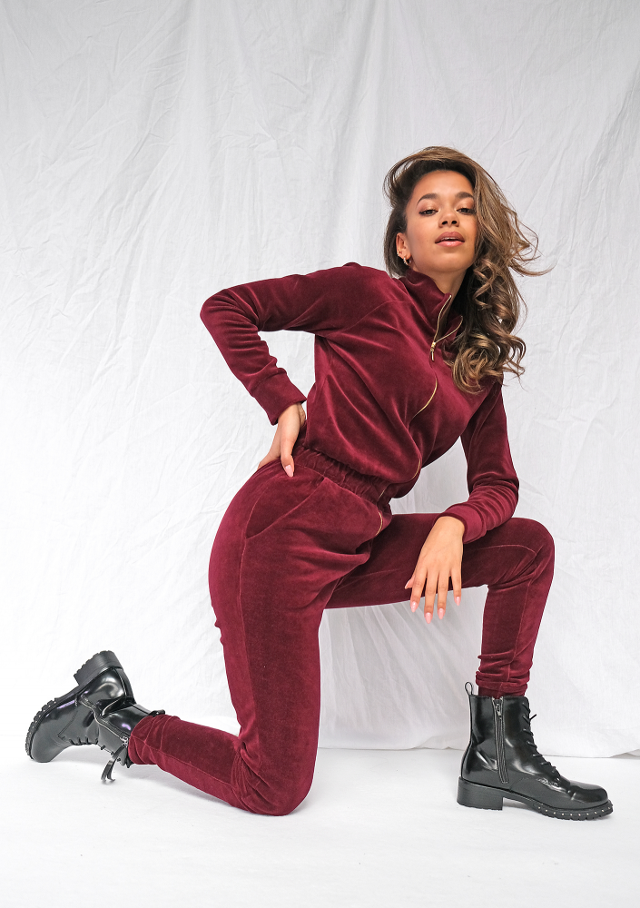 Kombinezon velvet Bordowy