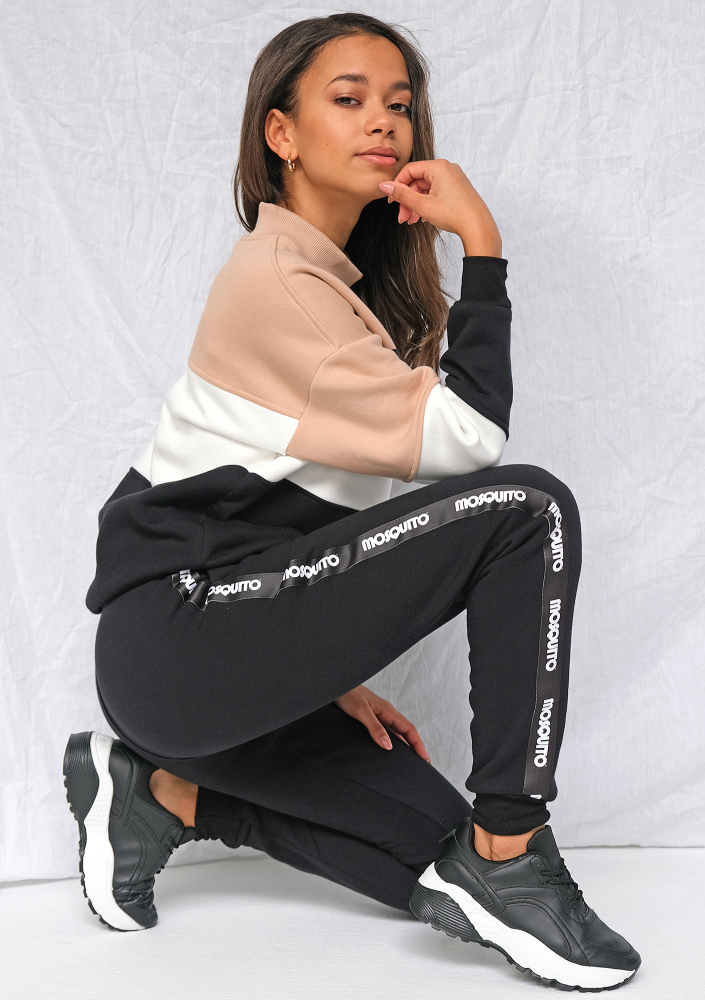 Bluza dresowa z lampasem logo Taupe