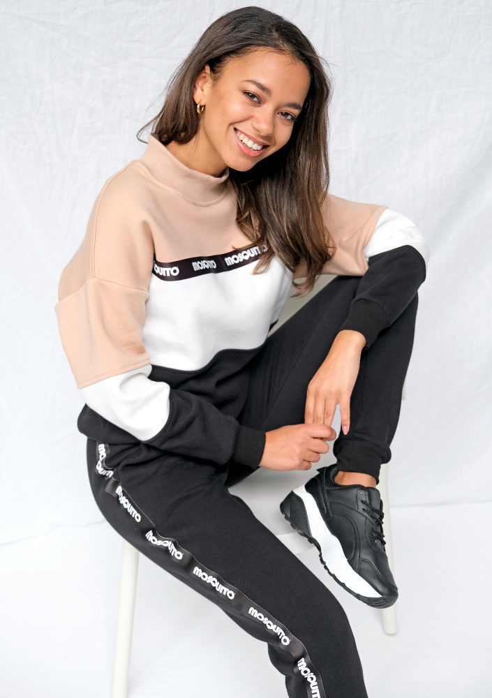 Bluza dresowa z lampasem logo Taupe