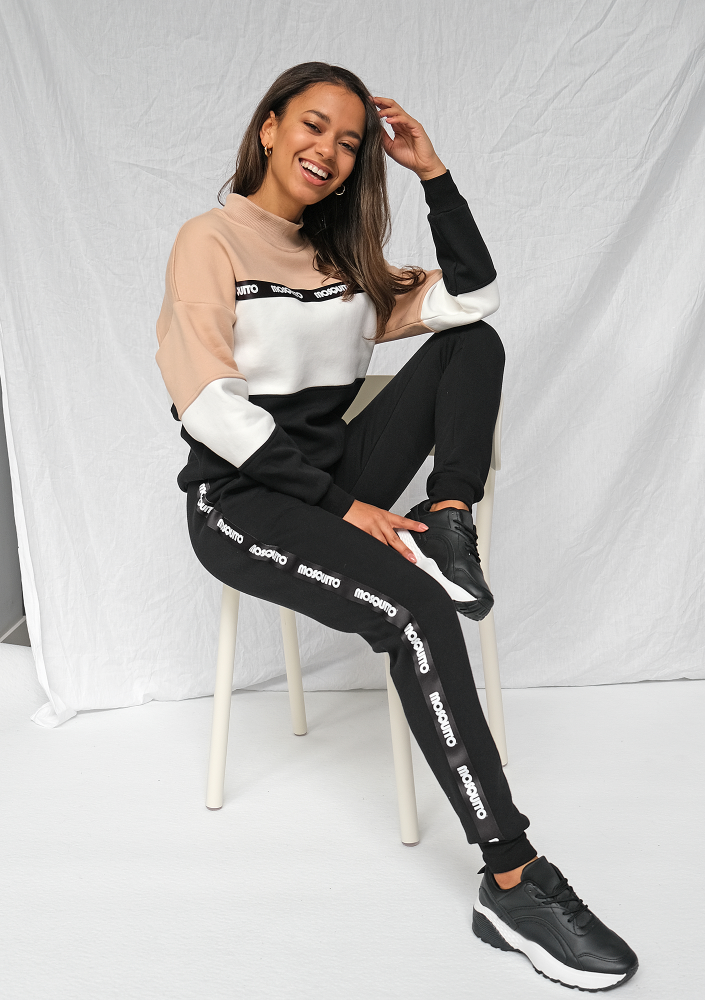 Bluza dresowa z lampasem logo Taupe