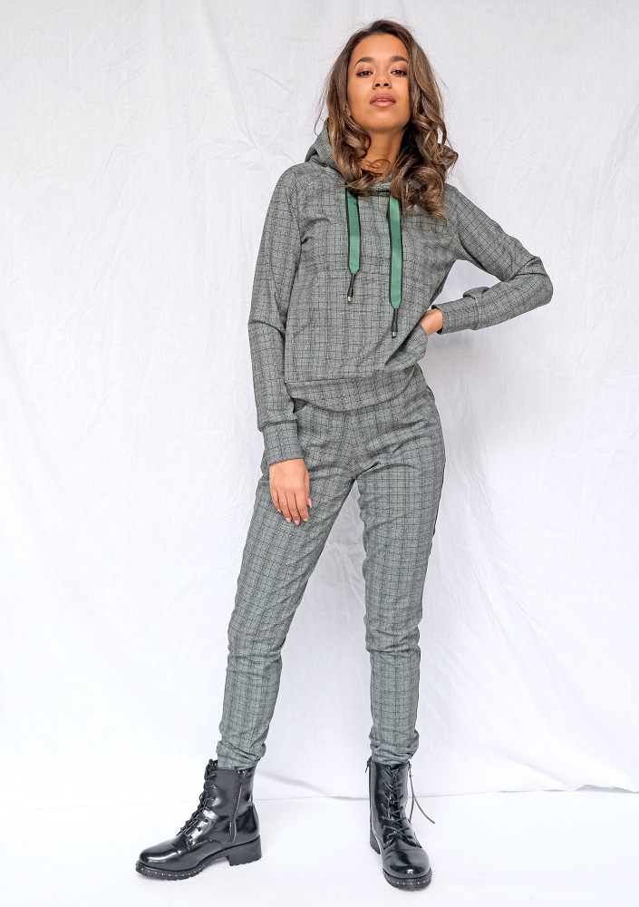 Bluza z kapturem w kratkę Zielona