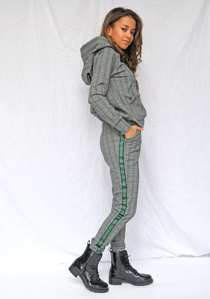 Bluza z kapturem w kratkę Zielona