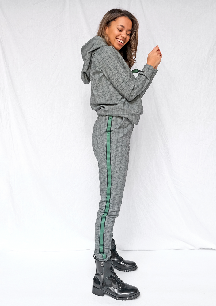 Bluza z kapturem w kratkę Zielona