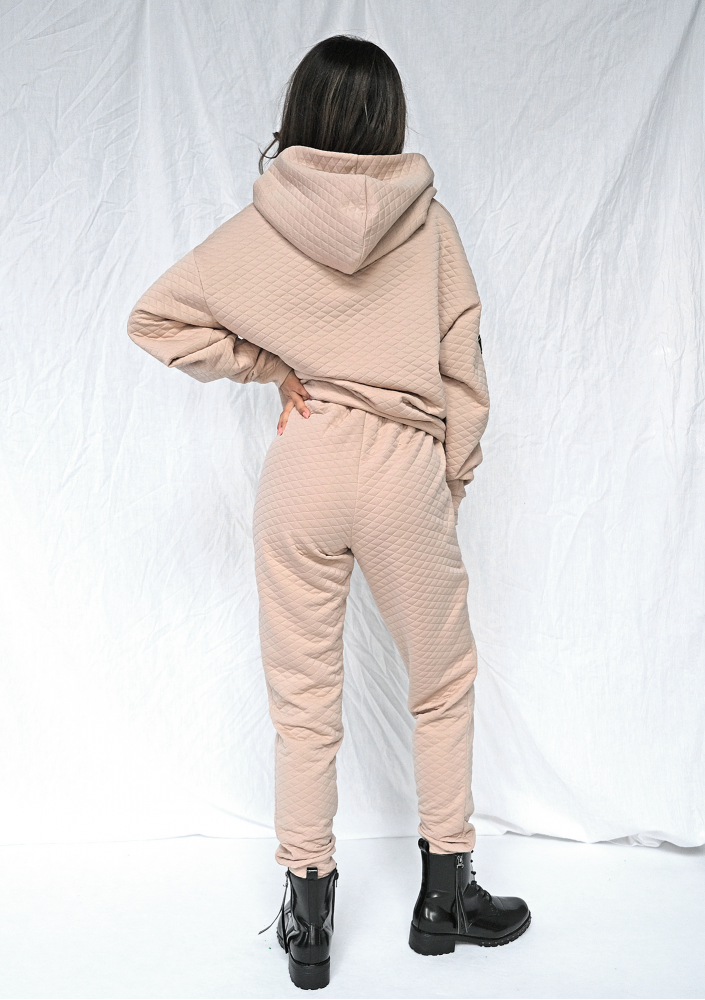 Bluza kangurka z pikowanej dzianiny Beżowa