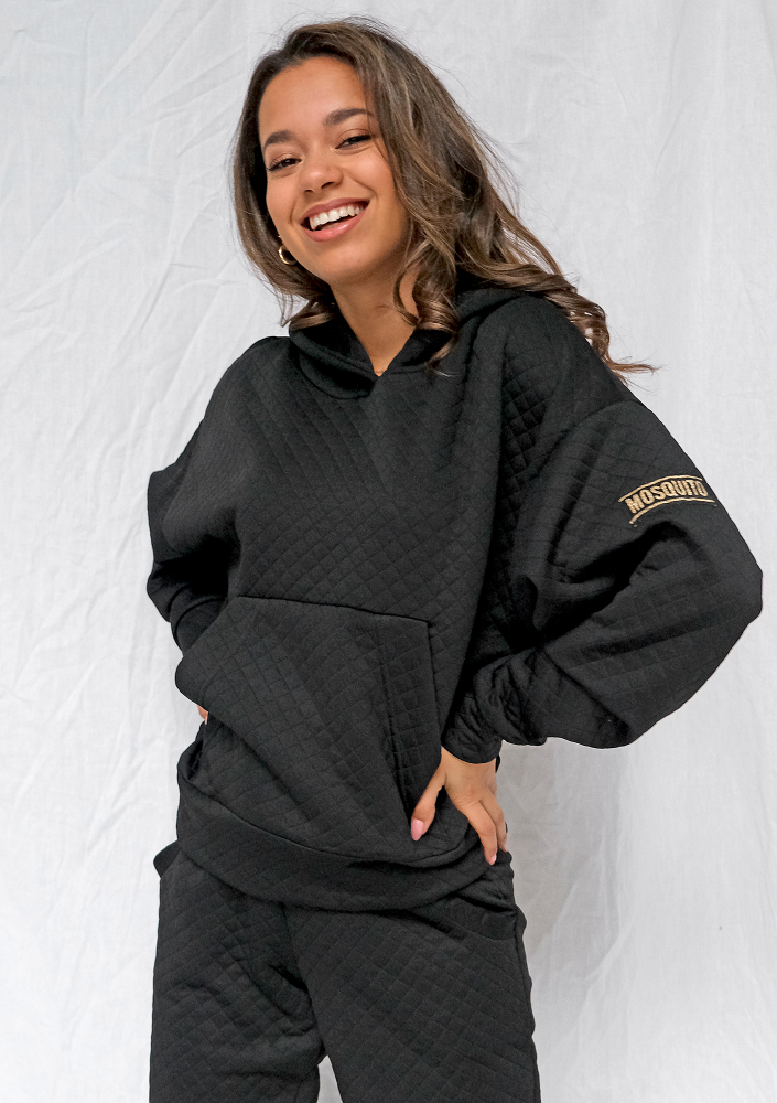 Bluza kangurka z pikowanej dzianiny Czarna