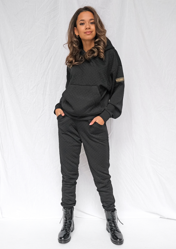 Spodnie z pikowanej dzianiny Czarne