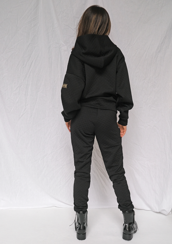 Spodnie z pikowanej dzianiny Czarne