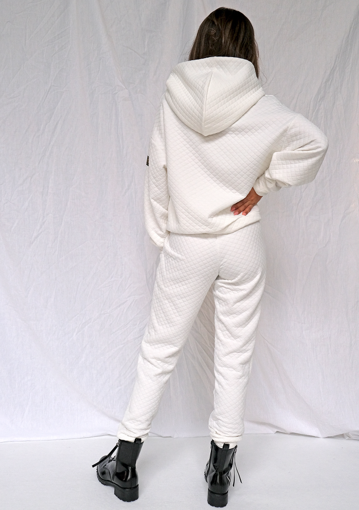 Spodnie z pikowanej dzianiny Kremowe