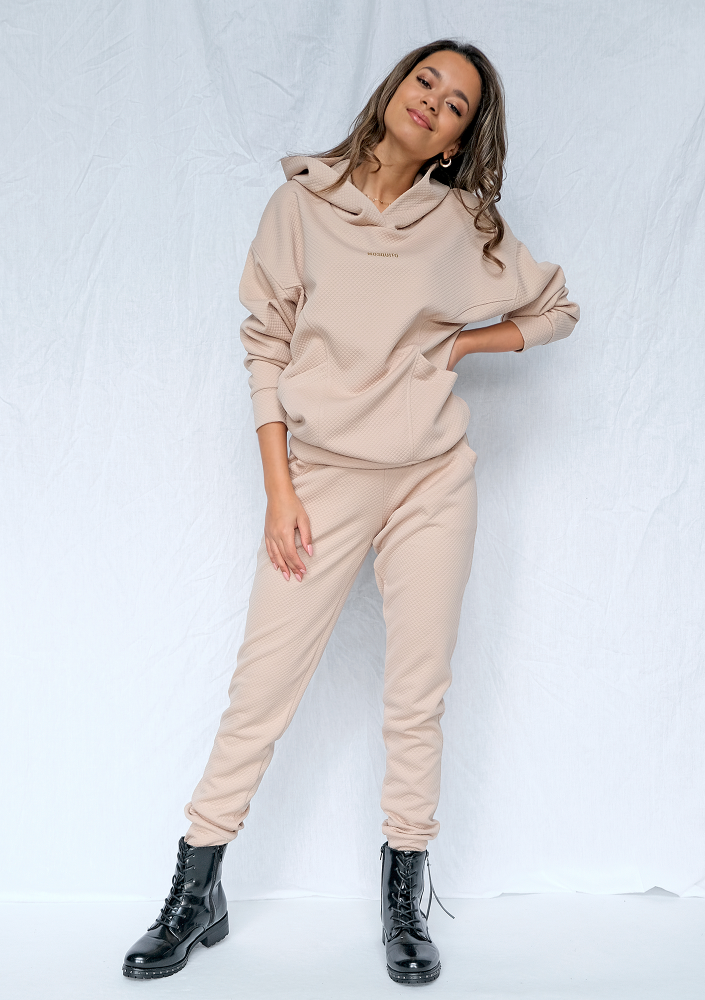 Bluza z kapturem z dzianiny Pik Beżowa