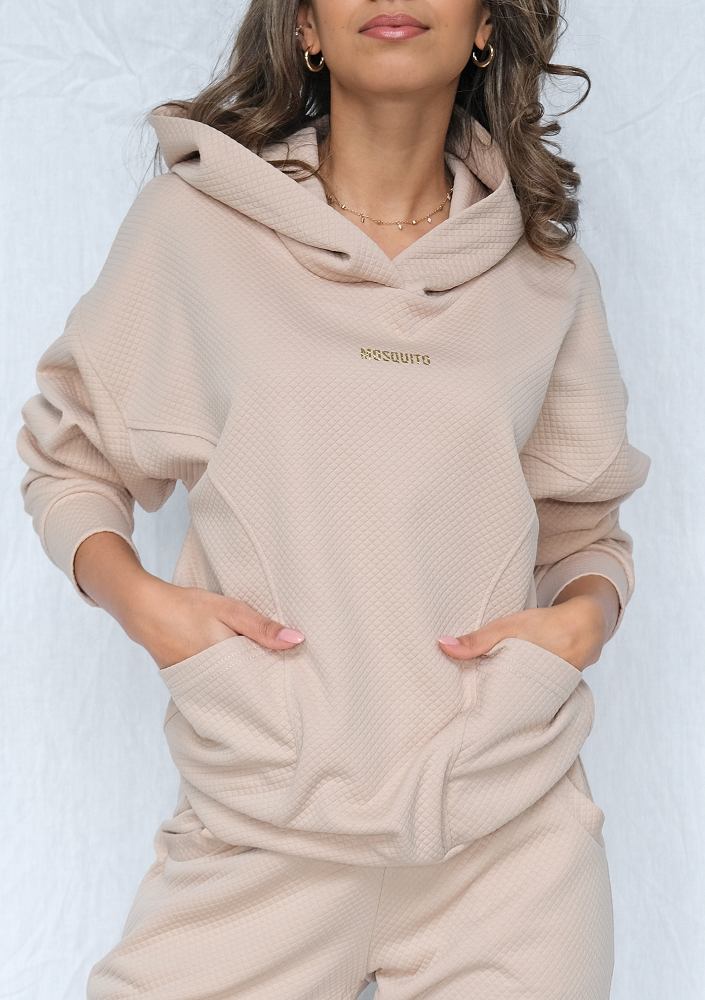 Bluza z kapturem z dzianiny Pik Beżowa