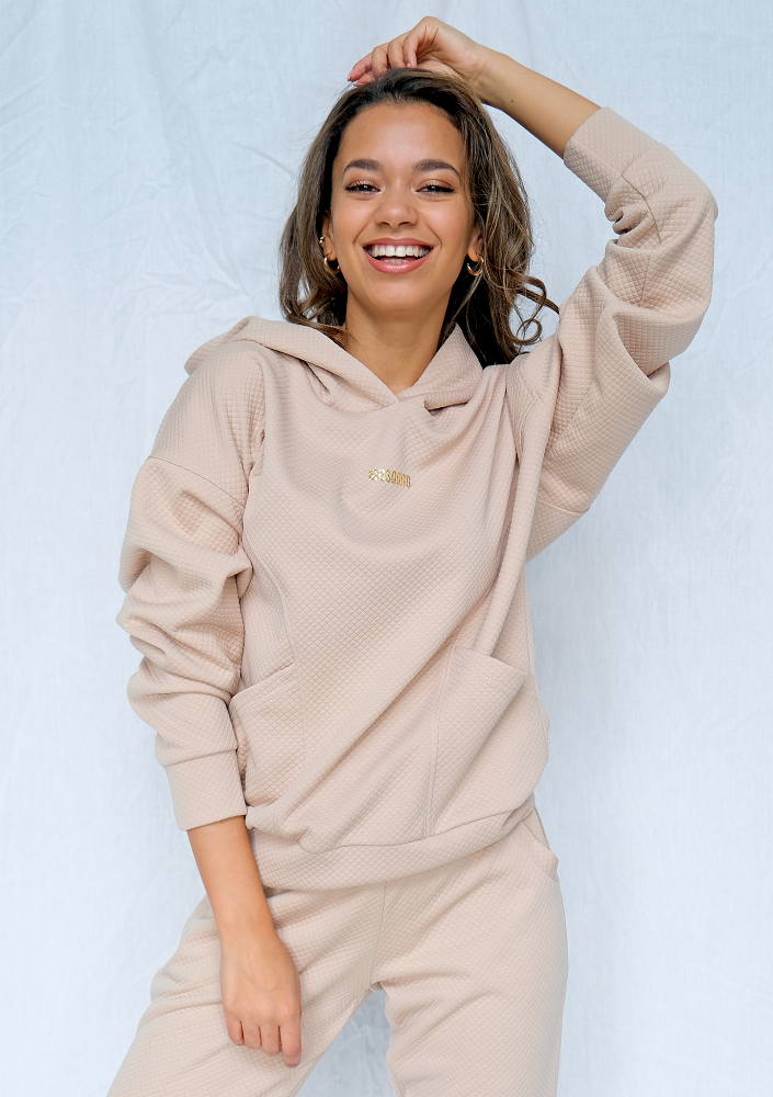 Bluza z kapturem z dzianiny Pik Beżowa