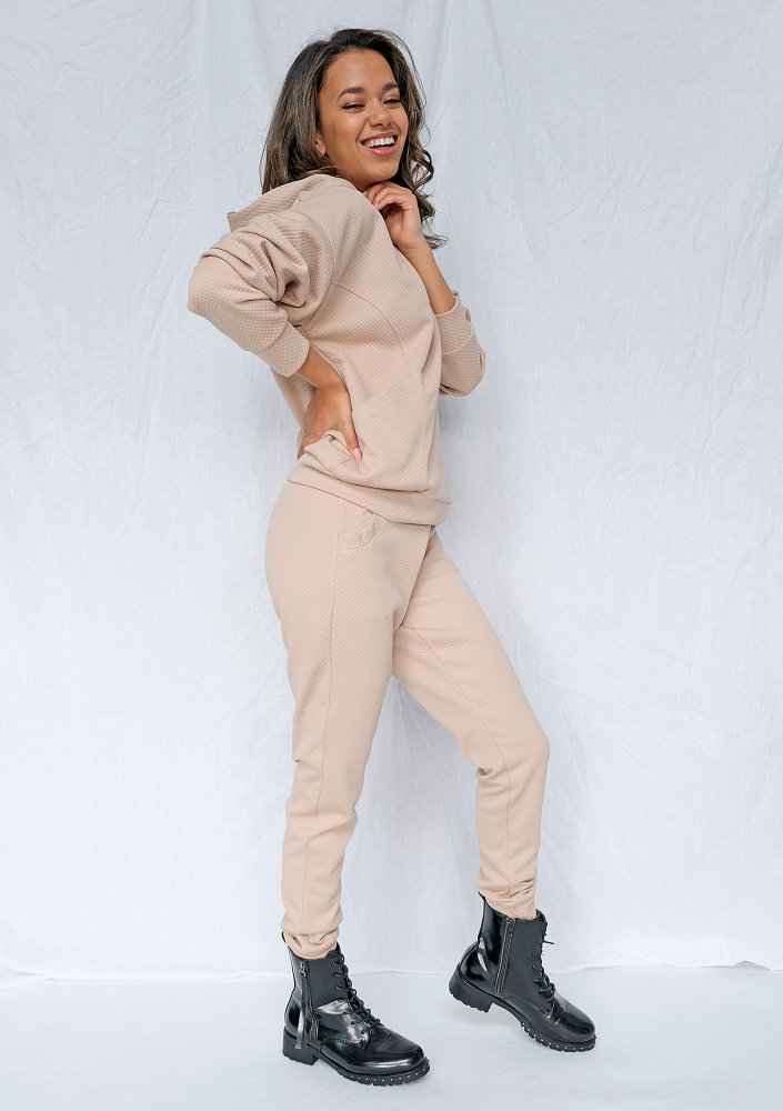 Bluza z kapturem z dzianiny Pik Beżowa