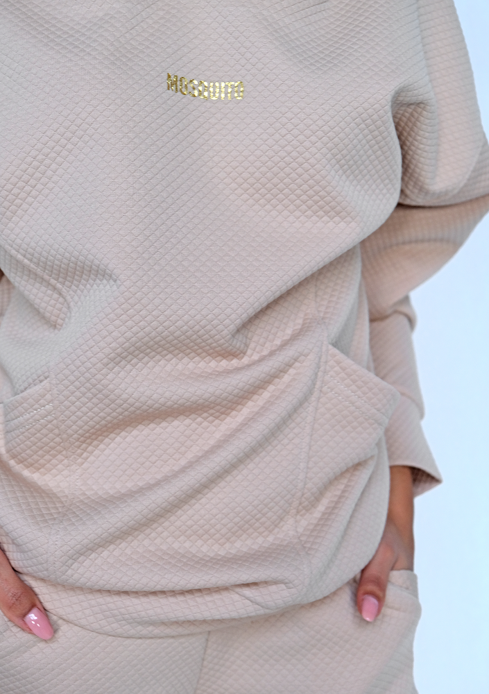 Bluza z kapturem z dzianiny Pik Beżowa