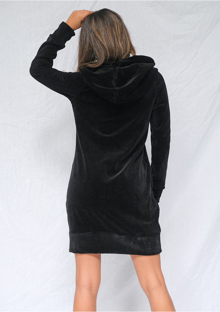 Sukienka welurowa z kapturem Wild Czarna