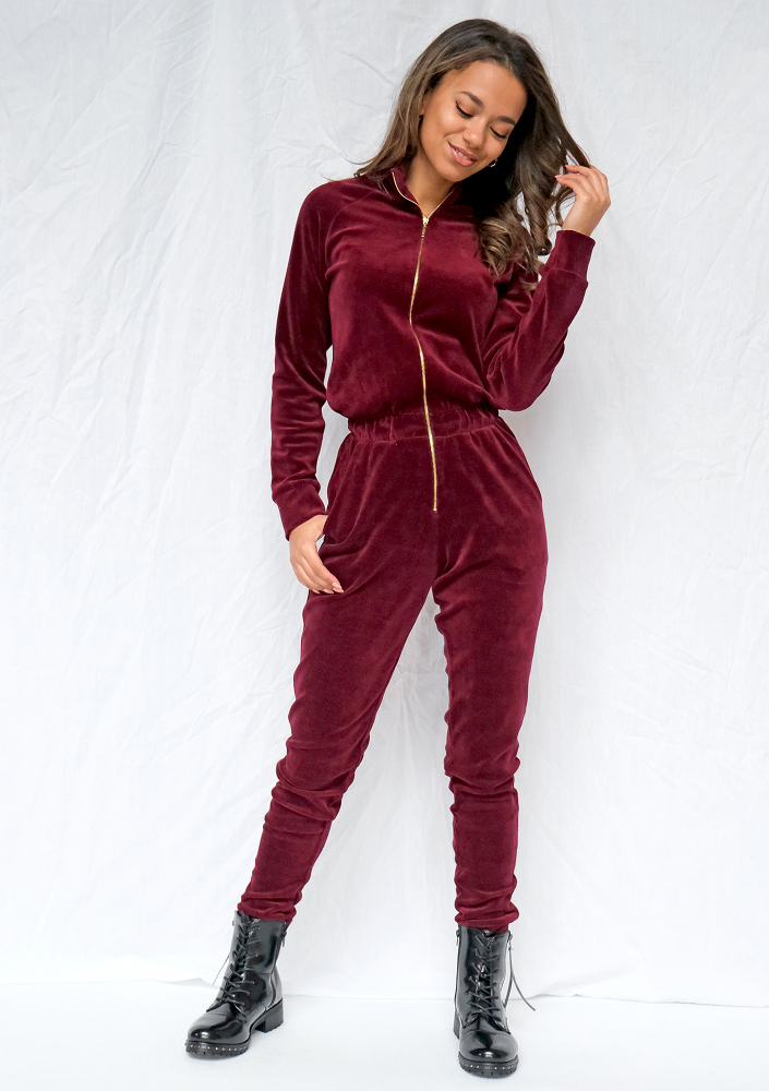 Kombinezon velvet Bordowy